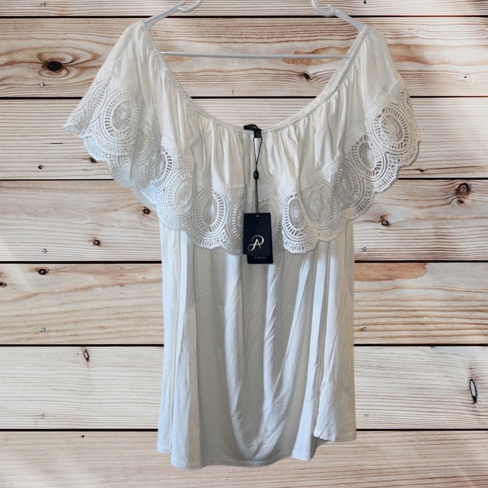 NWT ADRIANNA PAPELL crochet lace ivory offtheshoulder blouse, size 1XL plus size